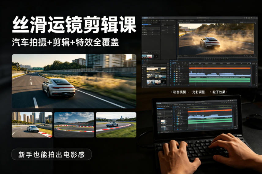 大叔丝滑运镜剪辑课，汽车拍摄+剪辑+特效全覆盖，新手也能拍出电影感-91搞钱