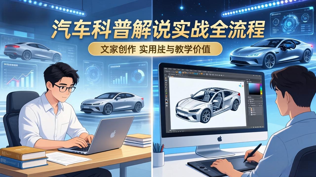 抖音汽车科普解说实战：文案+动画+画面处理+去水印全流程，打造专业汽车科普视频-91搞钱