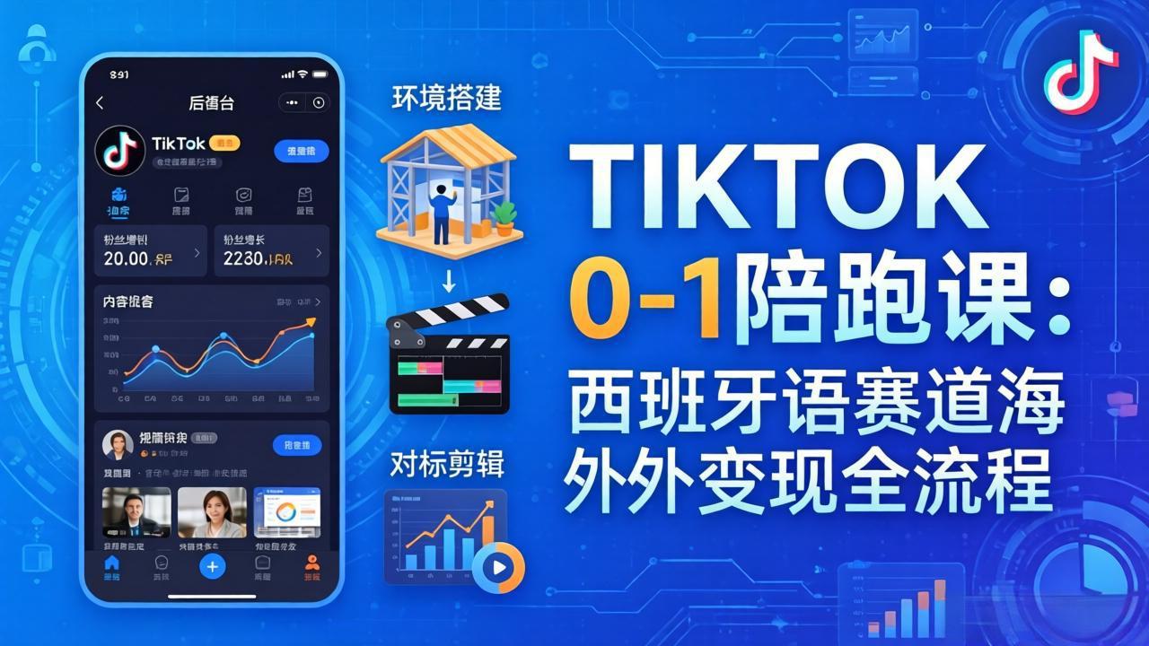 TIKTOK 0-1 陪跑课：从环境搭建到刷对标剪辑，西班牙语赛道海外变现全流程-91搞钱