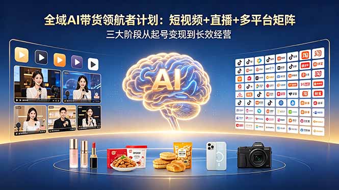 全域AI带货领航者计划：短视频+直播+多平台矩阵，三大阶段从起号变现到长效经营-91搞钱