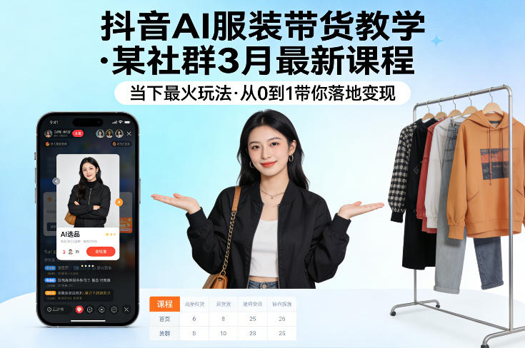 抖音AI服装带货教学，某社群3月最新课程，当下最火玩法，从0到1带你落地变现-91搞钱