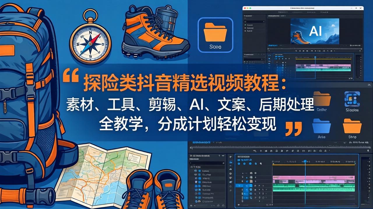 探险类抖音精选视频教程：素材、工具、剪辑、AI、文案、后期处理全教学，分成计划轻松变现-91搞钱