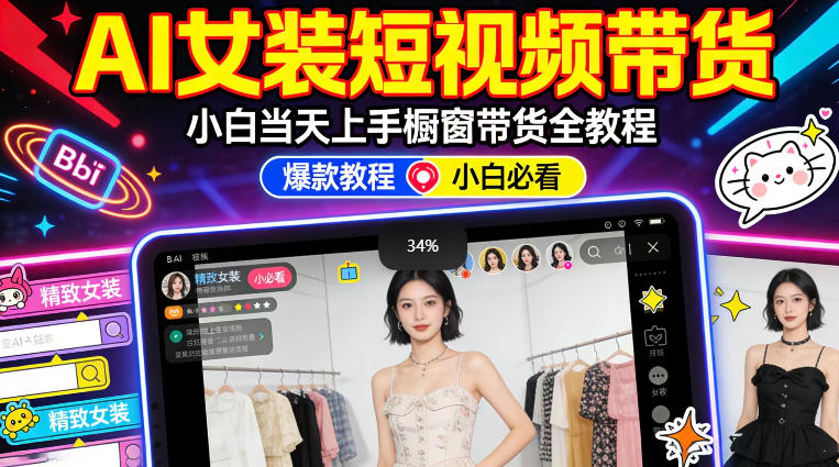 AI女装短视频橱窗带货：小白零门槛当天上手，高佣金爆款轻松賺！-91搞钱