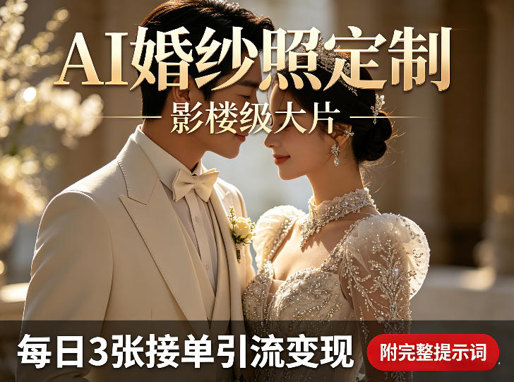 AI婚纱照定制影楼级大片，每日3张接单引流变现，轻松实现副业增收（附完整提示词）-91搞钱