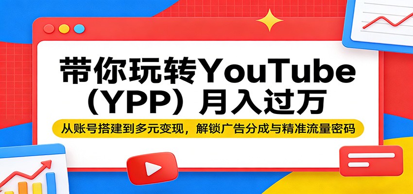 带你玩转YouTube(YPP)月入过万：从账号搭建到多元变现，解锁广告分成与精准流量密码-91搞钱