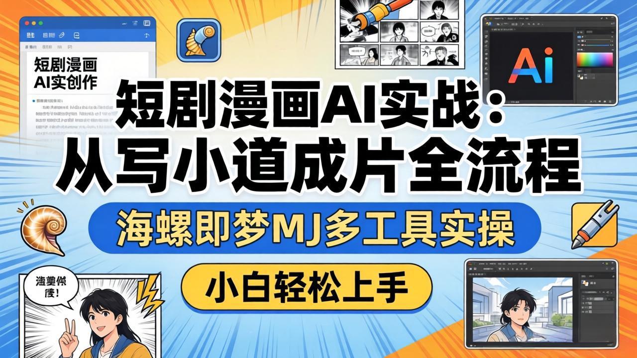 短剧漫画AI实战：从写小说到成片全流程，海螺即梦MJ多工具实操，小白轻松上手-91搞钱