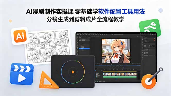 AI漫剧制作实操课 零基础学软件配置工具用法 分镜生成到剪辑成片全流程教学-91搞钱