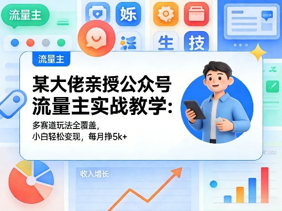 某大佬亲授公众号流量主实战教学：多赛道玩法全覆盖，小白轻松变现，每月多挣5k+-91搞钱