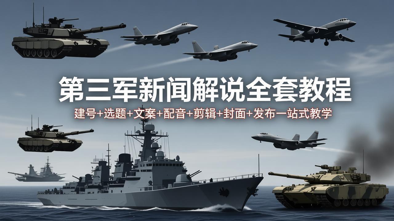 第三军迷新闻解说全套教程：建号+选题+文案+配音+剪辑+封面+发布一站式教学-91搞钱