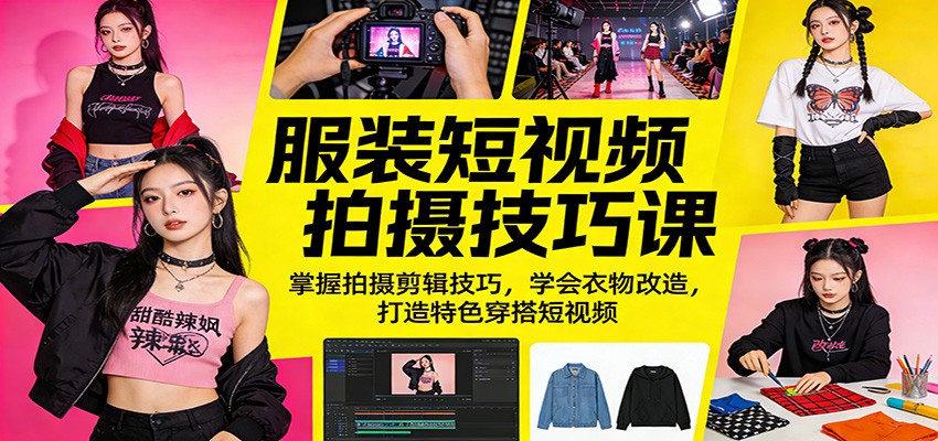 服装短视频拍摄技巧课：掌握拍摄剪辑技巧，学会衣物改造，打造特色穿搭短视频-91搞钱