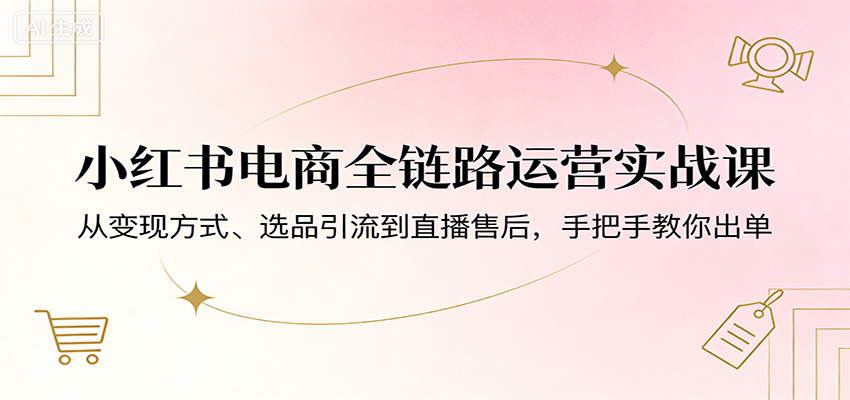 小红书电商全链路运营实战课:从变现方式、选品引流到直播售后,手把手教你出单-91搞钱