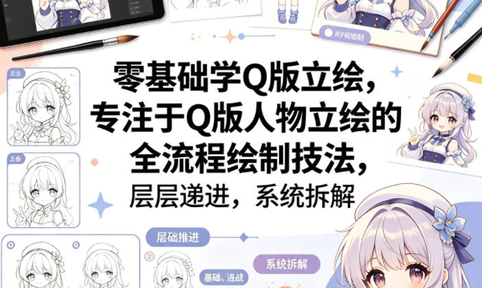 零基础学Q版立绘，专注于Q版人物立绘的全流程绘制技法，层层递进，系统拆解-91搞钱