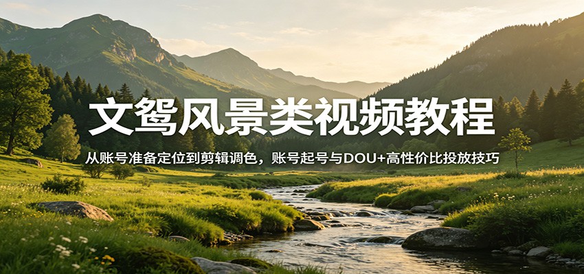 文鸳风景类视频教程:从账号准备定位到剪辑调色,账号起号与DOU+高性价比投放技巧-91搞钱