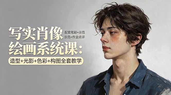 写实肖像绘画系统课：造型+光影+色彩+构图全套教学，配套笔刷+示范+作业点评-91搞钱