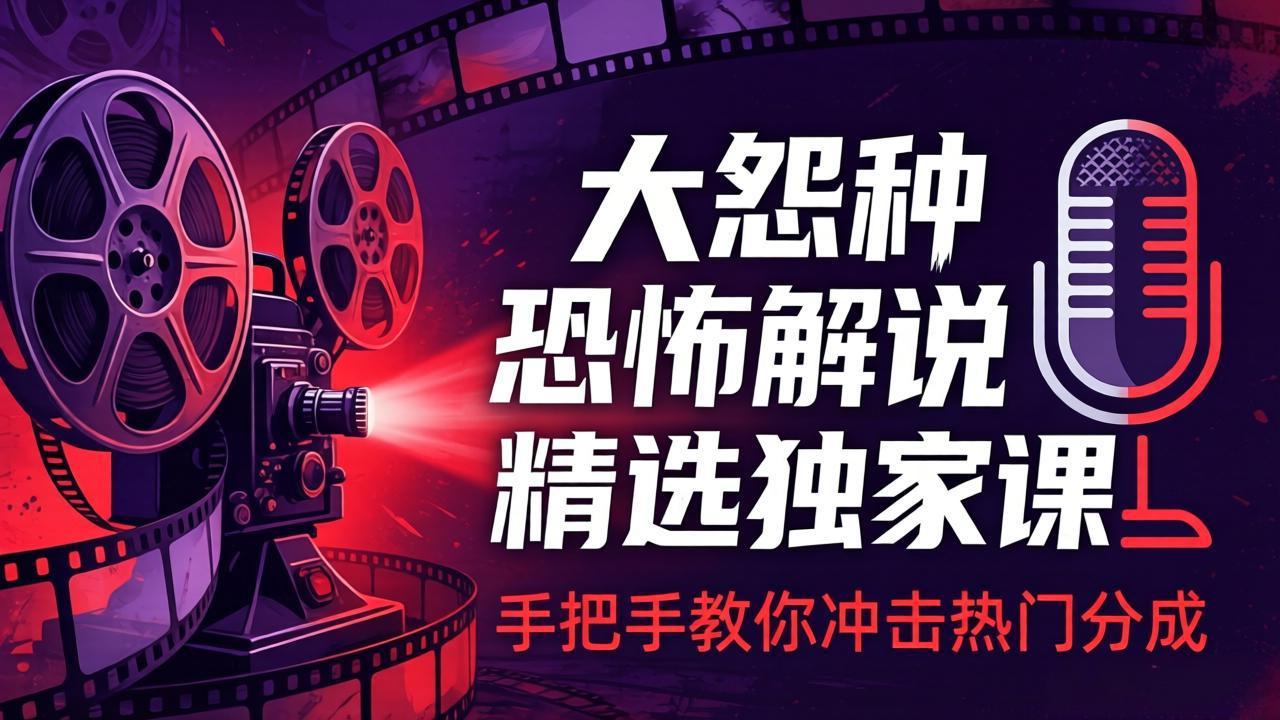 大怨种恐怖解说精选独家课：电影下载+文案配音+片头封面，手把手教你冲击热门分成-91搞钱