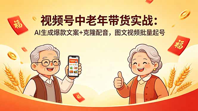 视频号中老年带货实战:AI生成爆款文案+克隆配音,图文视频批量起号-91搞钱
