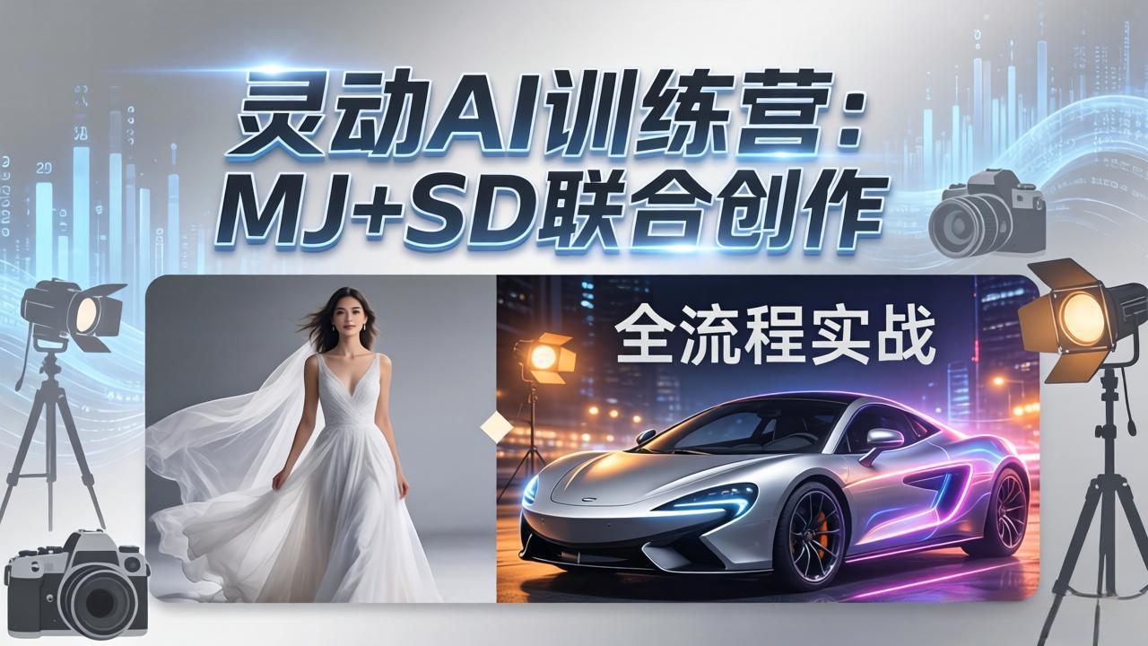灵动AI训练营-3.0课程:MJ+SD联合创作,从婚纱大片到汽车广告,摄影后期全流程实战-91搞钱