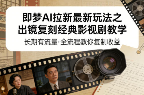 即梦AI拉新最新玩法之出镜复刻经典影视剧教学，长期有流量，全流程教你复制收益-91搞钱