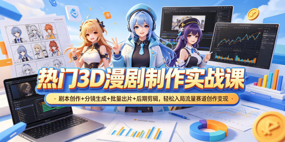 热门3D漫剧制作实战课，剧本创作+分镜生成+批量出片+后期剪辑，轻松入局流量赛道创作变现-91搞钱