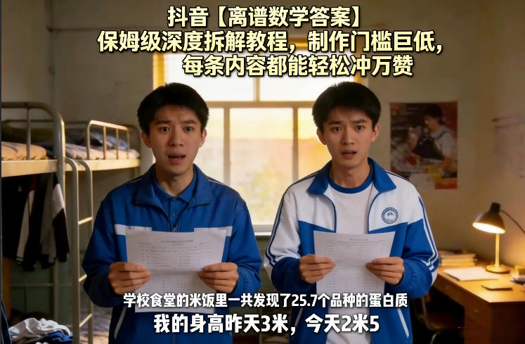 抖音【离谱数学答案】保姆级深度拆解教程，制作门槛巨低，每条内容都能轻松冲万赞，附详细步骤-91搞钱