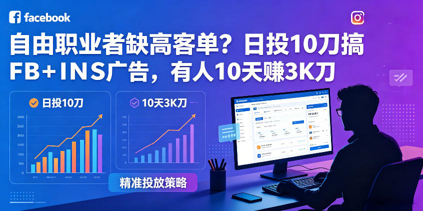 自由职业者缺高客单？日投10刀搞FB+INS广告，有人10天赚3K刀！【原创双语字幕】-91搞钱