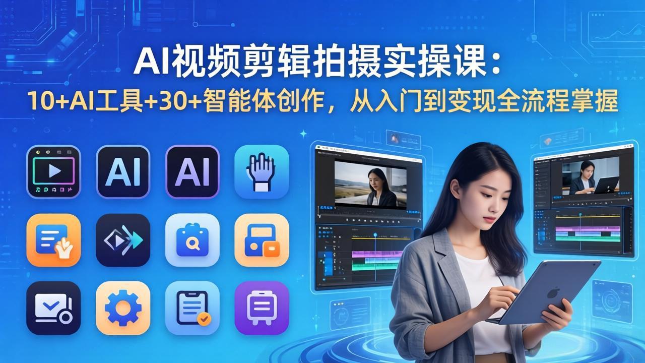 AI 视频剪辑拍摄实操课:10+AI工具+30+智能体创作,从入门到变现全流程掌握-91搞钱