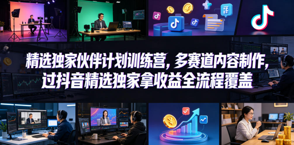 小豁食堂精选独家伙伴计划训练营，多赛道内容制作，过抖音精选独家拿收益全流程覆盖-91搞钱