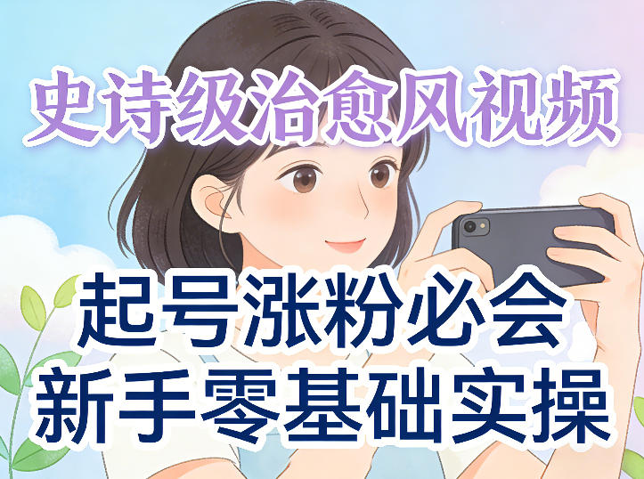史诗级治愈风视频爆了，起号涨粉必会，新手零基础实操（实操+变现全讲解）-91搞钱
