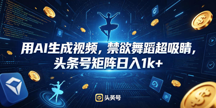 用AI生成视频，禁欲舞蹈超吸睛，头条号矩阵日入1k+-91搞钱