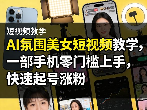 AI氛围美女短视频教学,一部手机零门槛上手,快速起号涨粉-91搞钱