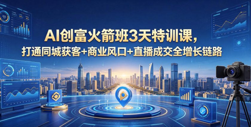 AI创富火箭班3天特训课，打通同城获客+商业风口+直播成交全增长链路，2026年4月新课-91搞钱